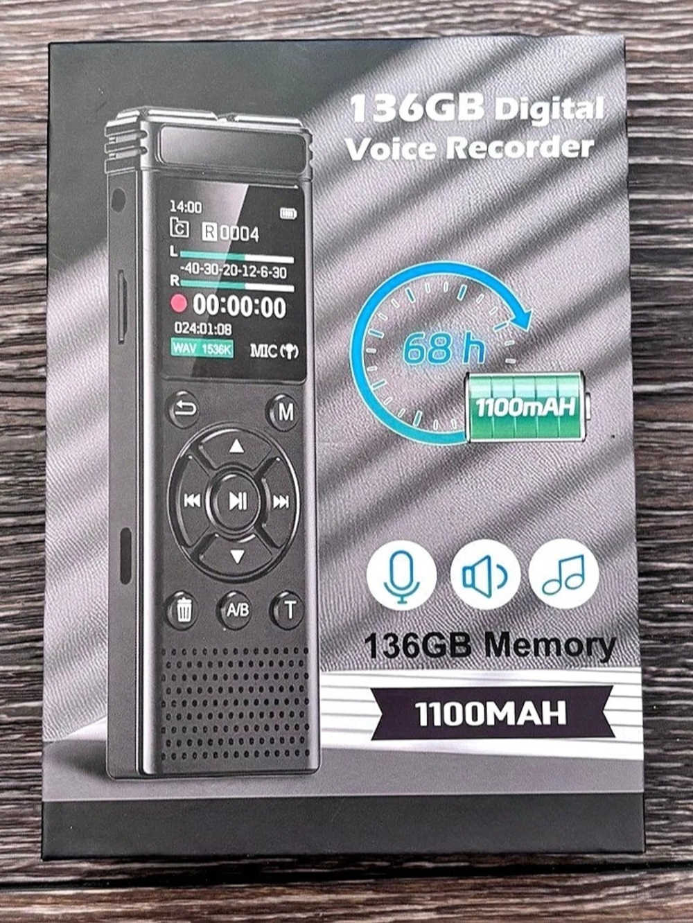 136GB Digital Voice Recorder with Playback,9000 Hours Audio Recording NEW Sealed